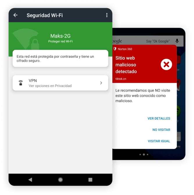 Aplicación de Seguridad Wi-Fi en una tablet y un teléfono